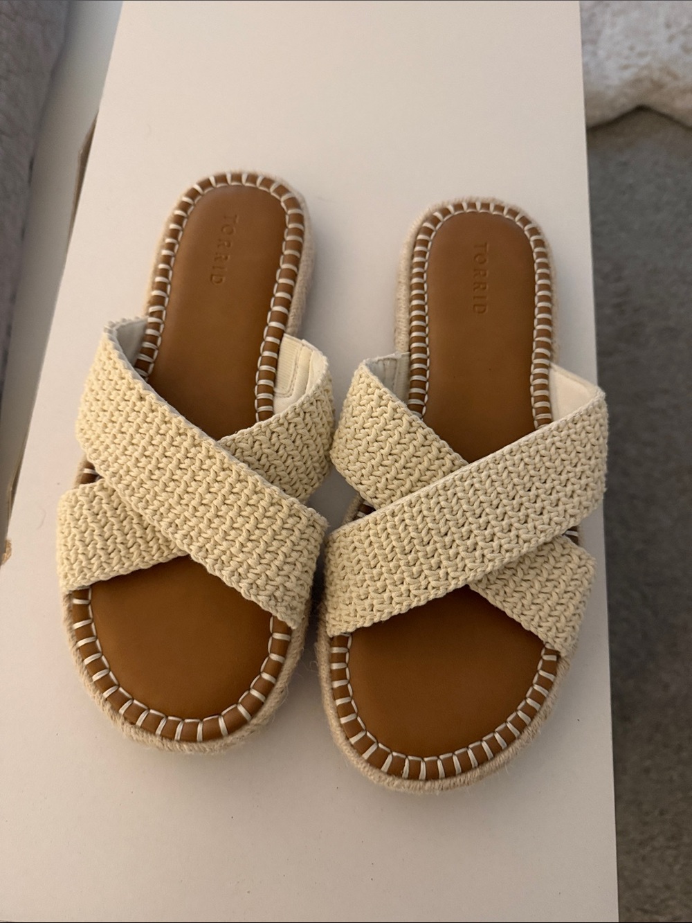 torrid Cream Braided Cross-Over Slide Sandals